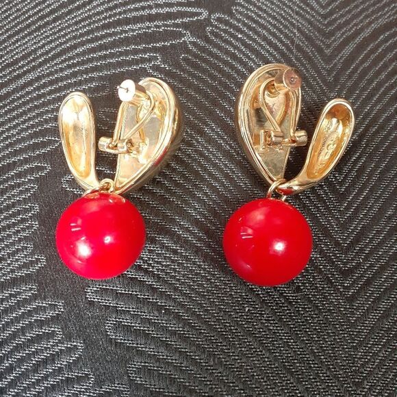 Zara Gold and Red Statement Earrings - Picture 4 of 9